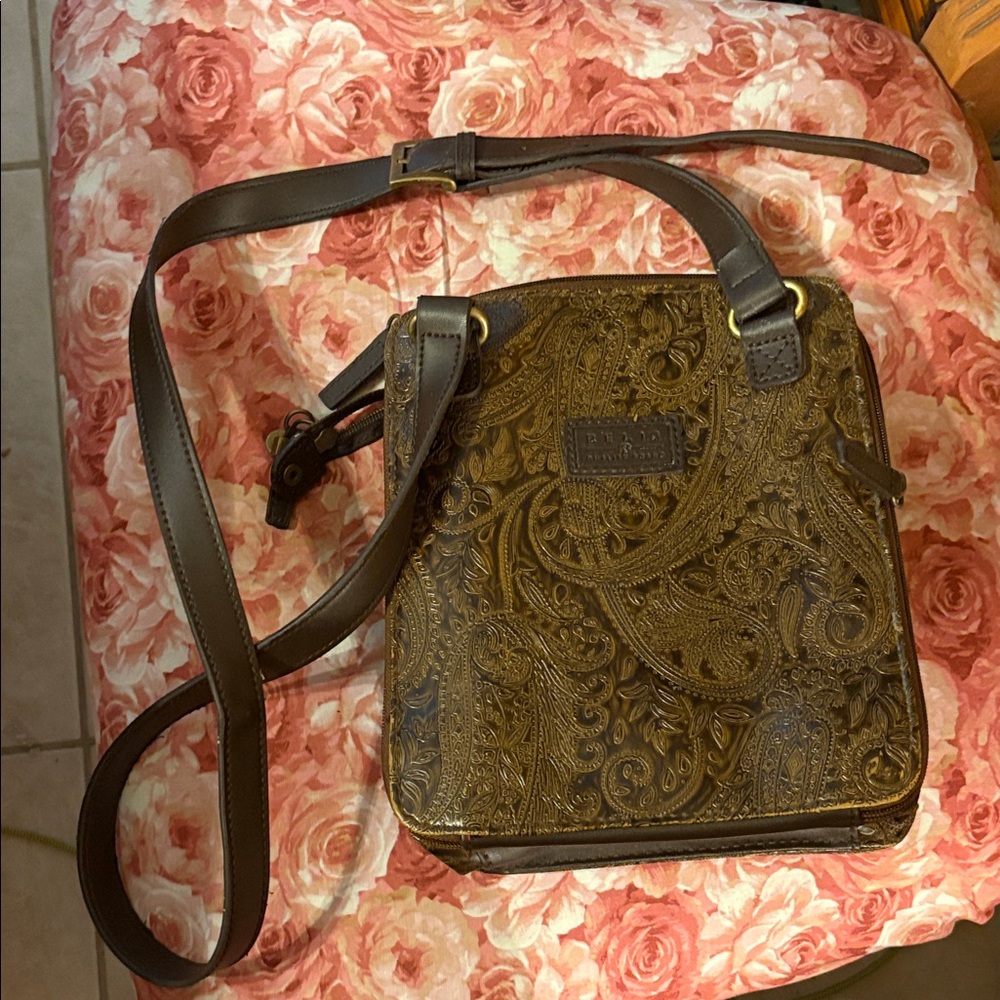 Relic Dark Brown Embossed Paisley Crossbody Bag